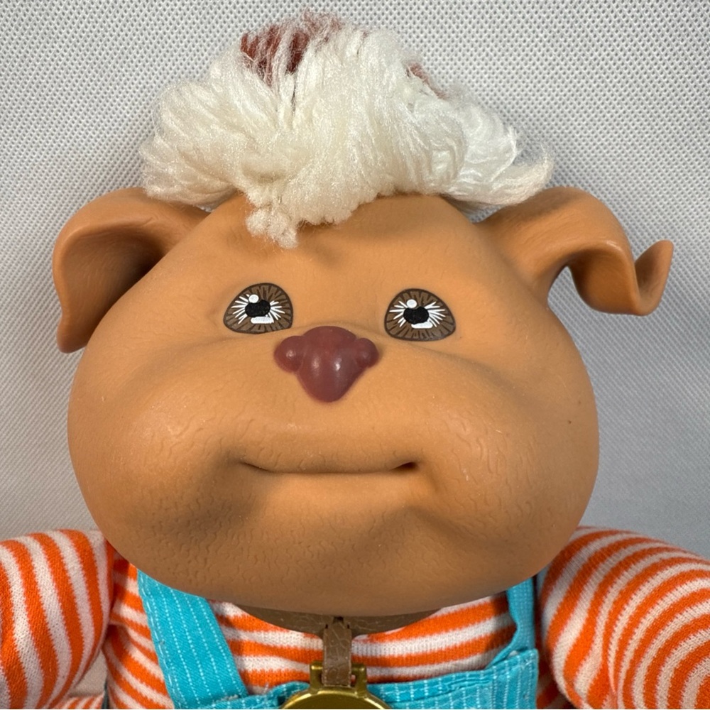 Vintage 1983 Cabbage Patch Kids Koosas Pet Brown Dog Blue Bibs Collar - Picture 3 of 7